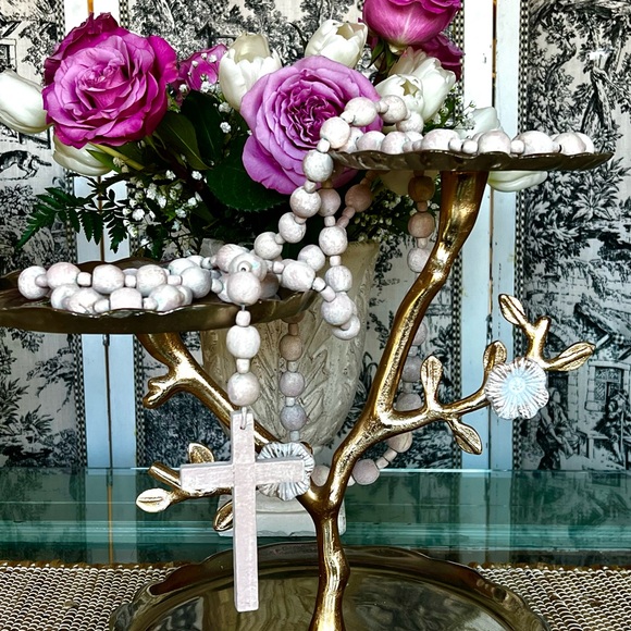 Vintage Pale Pink Wood Rosary XXLarge with Cross - Picture 3 of 6